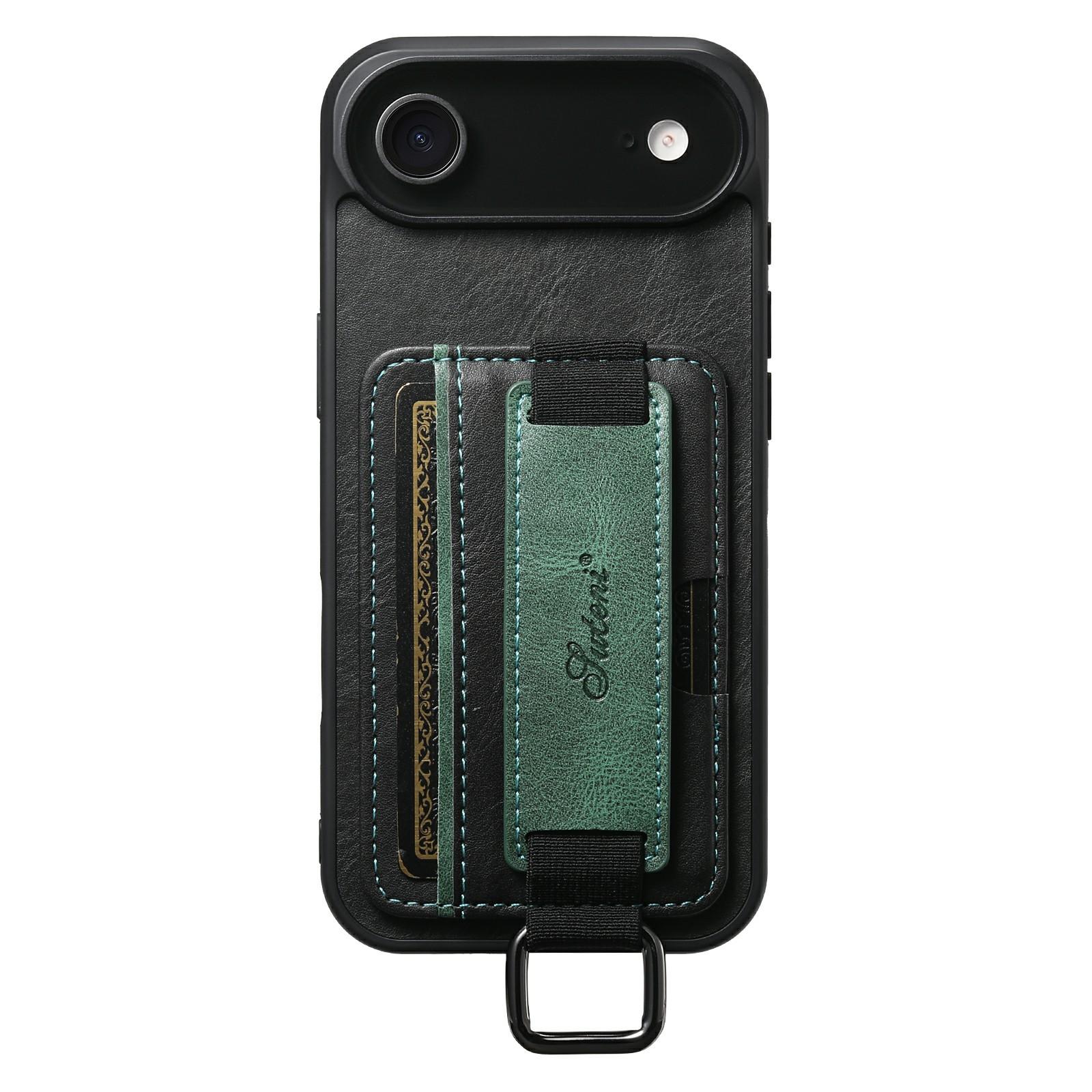 

SUTENI H13 For iPhone Air Case Card Holder Wristband Waxy Texture Leather + TPU + PC Ohone Cover C