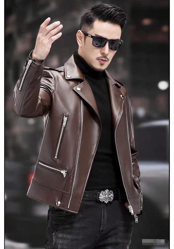 Spring and Autumn New Leather Jacket Locomotive Leather Jacket Men's Slim Fit Handsome Youth Men's Jacket Trend