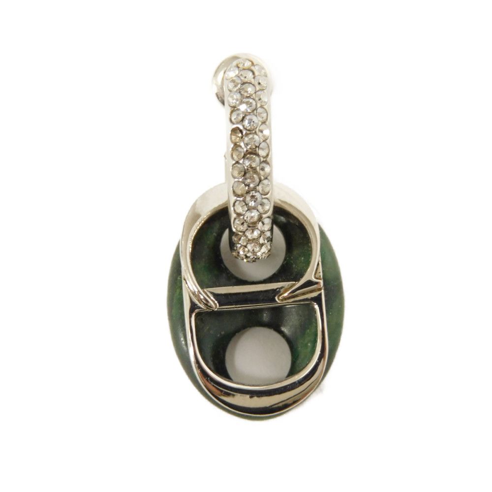 Used CD Icon Crystal Hoops 7983 Metal Silver Swing Jade Stone Rhinestone Women's 10656 from Japan AUTHENTIC