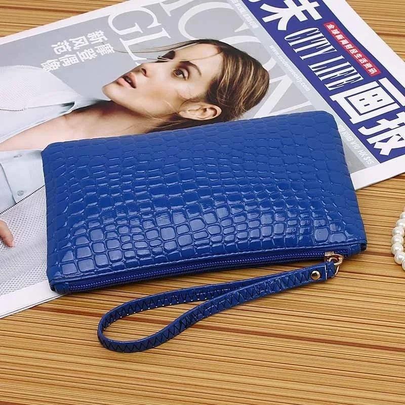 

New Women s Bag Crocodile Pattern Handheld Bags Women s Mobile Phone Bags Zero Wallet Practical Fashion Clutches синій