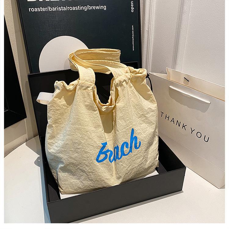 Korean Style Cotton Tote Bag For Women, Minimalist Letter Print Shoulder Bag, Large Capacity Commute Handbag