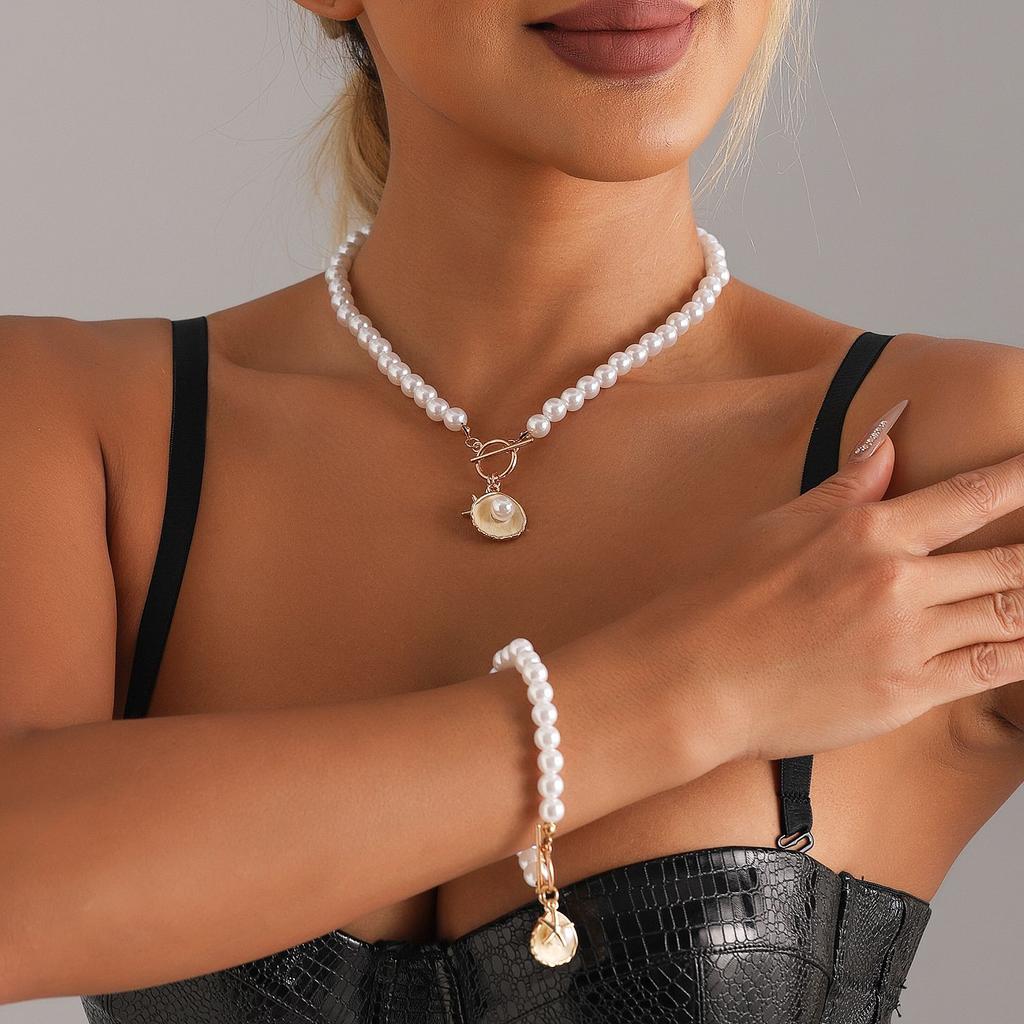 Gioielli Retrò di Alta Gamma Perla Sintetica Conchiglia Marina Stella Elemento Creativo Fibbia Ot Set Bracciale Collana