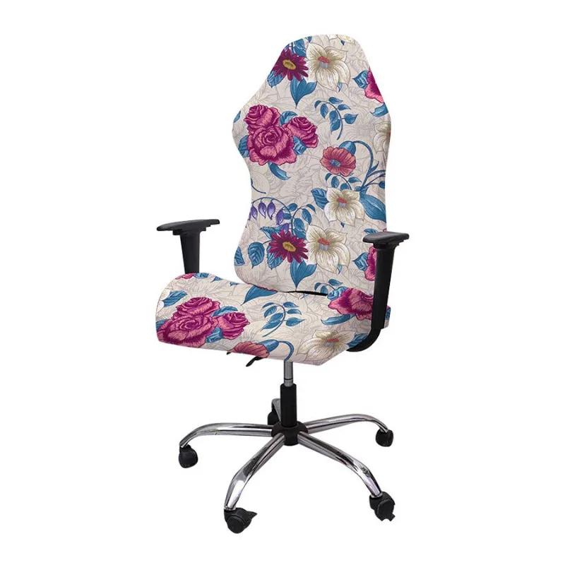 2pcs/set Flower Printed Racing Desk Rotating Slipcovers Office Computer Gaming Chair Covers Stretch Armchair Gamer Seat Cover