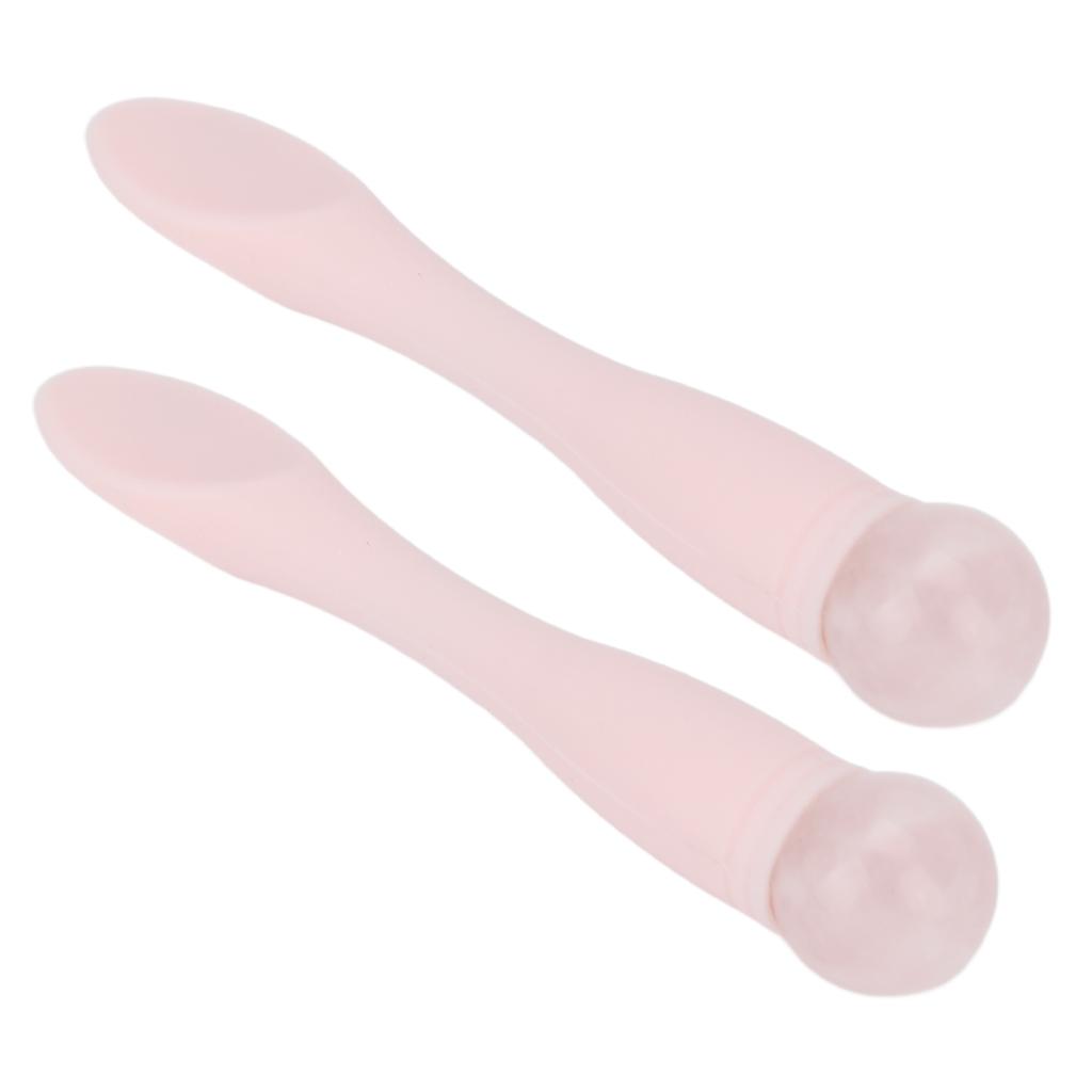 2pcs Eye Cream Applicator Stick Double Headed Silicone Jadestone Wrinkles Remove Eye Massage Tool Pink