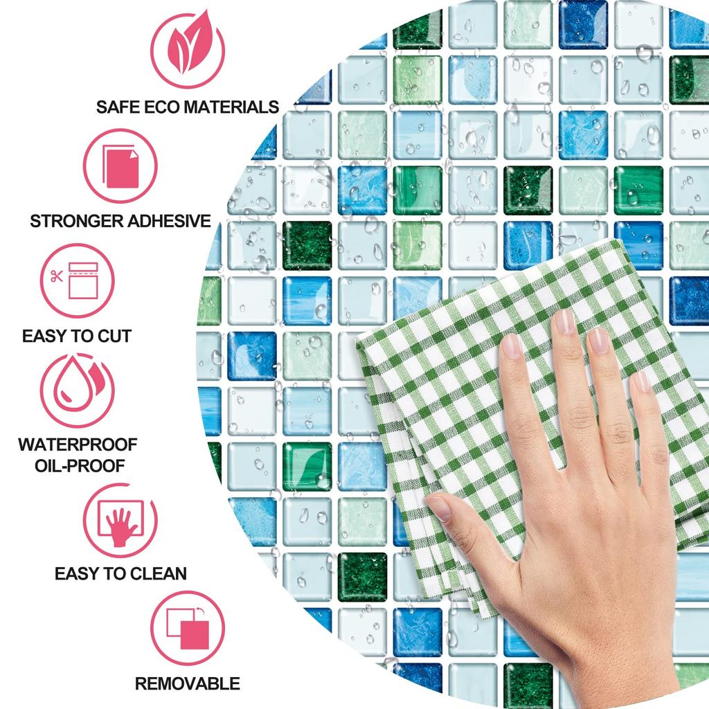 MORCART Tile Waterproof and for and DIY Furniture and Item Tile Wallpaper 3D Remake Sheets 10 Mosaic Lake Stickers, Heat-Resistant, Kitchens,