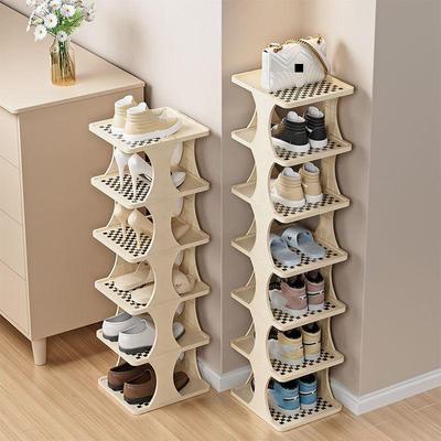 Simple Checkerboard Multi-layer Space Saving Foldable Shoe Storage Cabinet for Dormitory Door