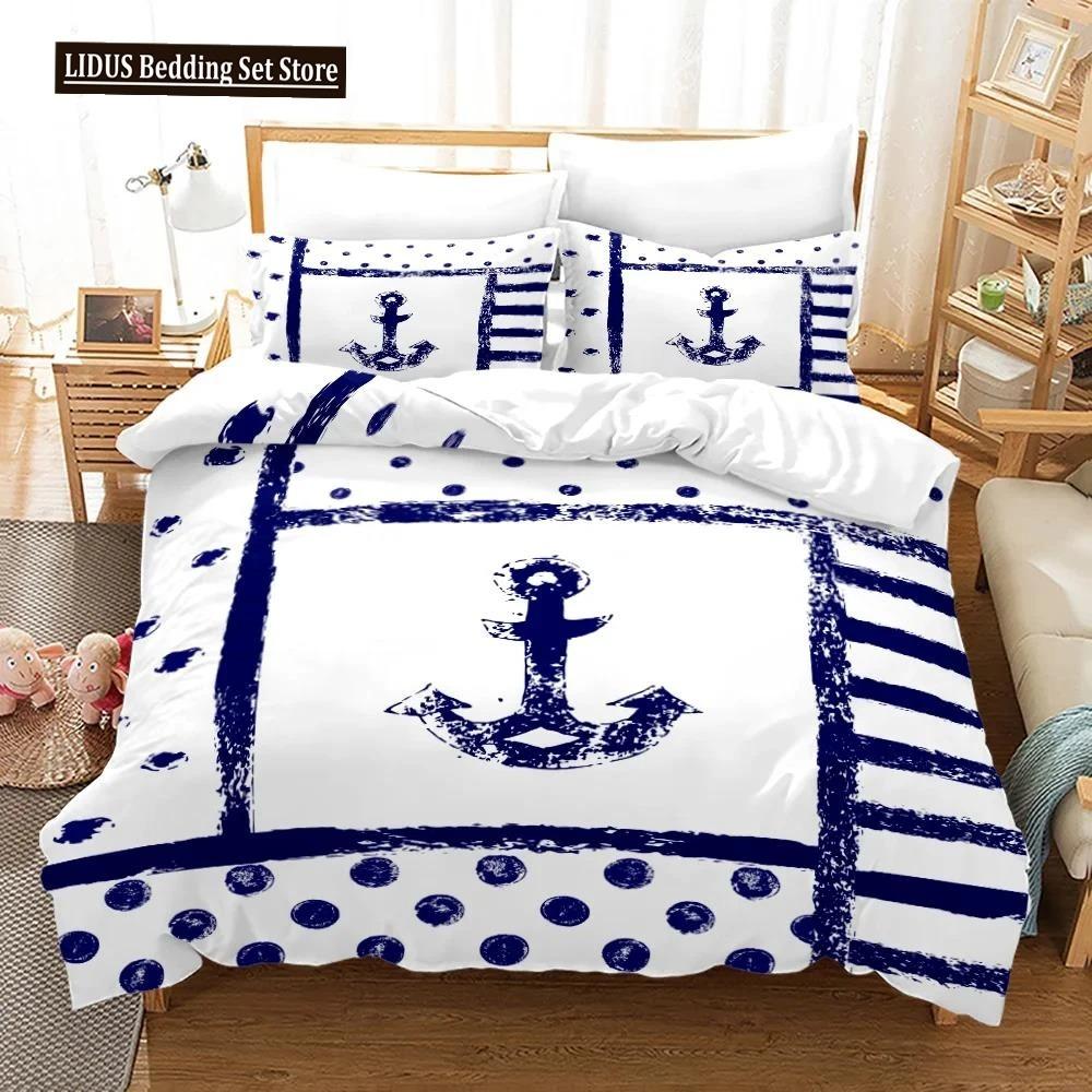 Nautical Bedding Set Ocean Anchor Duvet Cover Sailor Pirate Sea Adventure Bedspread For Kids Boys Navy Blue