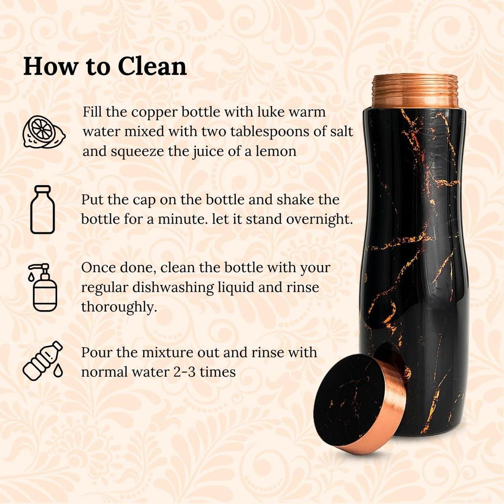 Pure Copper Water Bottle (1 Litre), Leakproof, Pure Copper Water Bottle, Tamba, Health Benefits, Authentic, Durable (Black Marble)