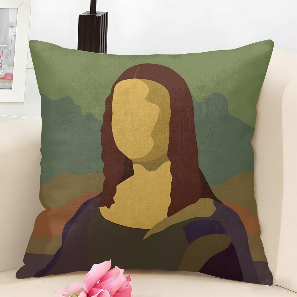 Mona Lisa Cushion Cover Natural Linen Organic Fabric DoubleSided Printing Couch Pillow Covers Home Decor