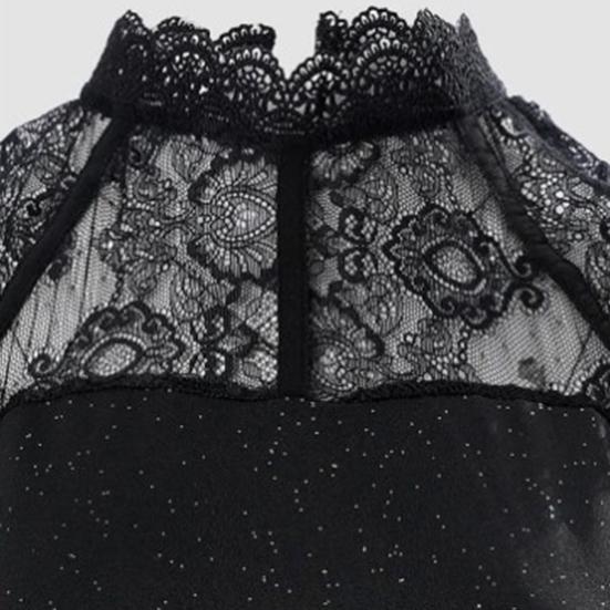 Damenkleid Taille eng Ärmellos mit Pailletten Spitzenstickerei Stehkragen Frühling