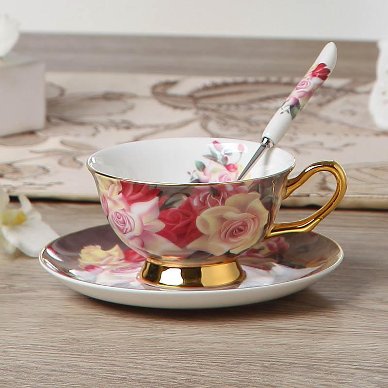 Set di Tazze e Sottotazze da Caffè in Osso Cinese Fine, Tazza da Tè in Porcellana, Festa del Tè Pomeridiano, 200ml