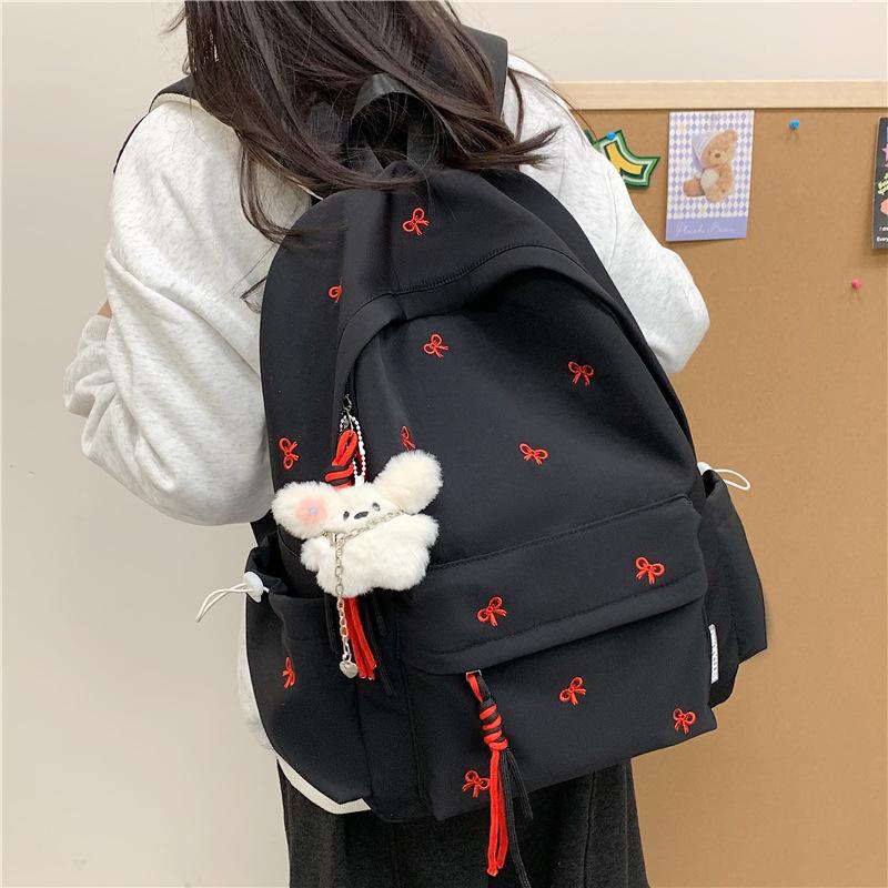 Schoolbag Small Fresh Versatile Bow School Bag School Junior High School High School Student Lightweight Backpack Ins Wind Large Capacity Backpack