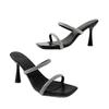 2025 summer new wind one-word rhinestone women's large size thin heel square head cool slippers