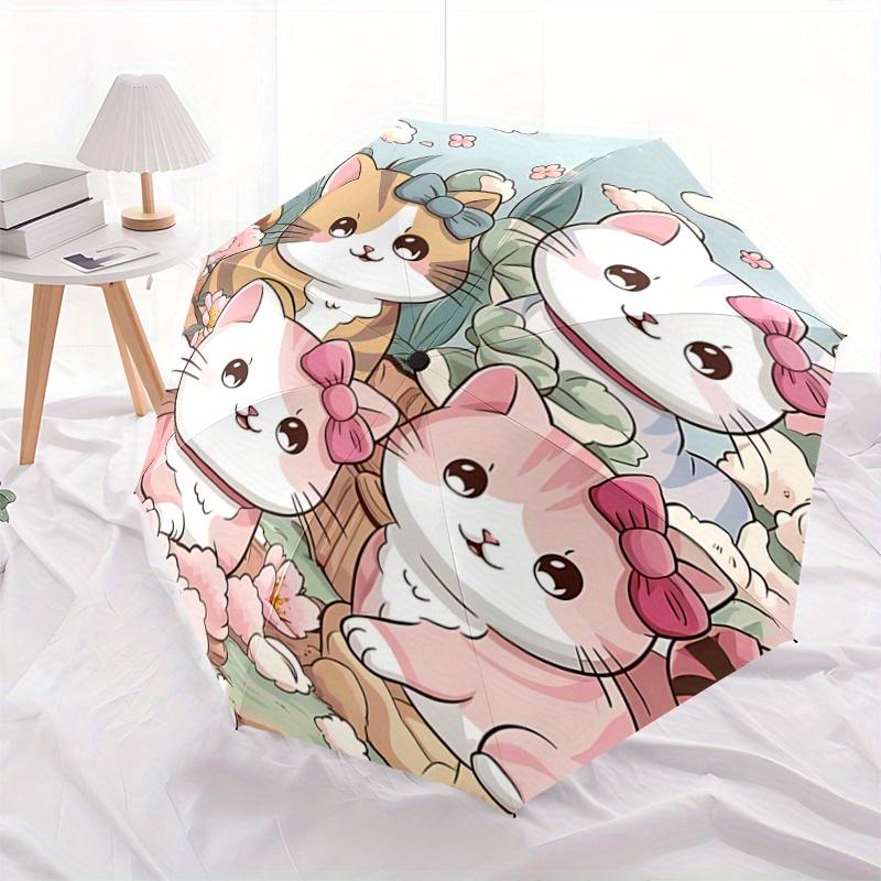 1pc Cartoon Cute Four Kittens Automatic Opening and Closing Folding - A Good Choice for Gifts, Fashionable and Convenient Umbrella With Cute Cart