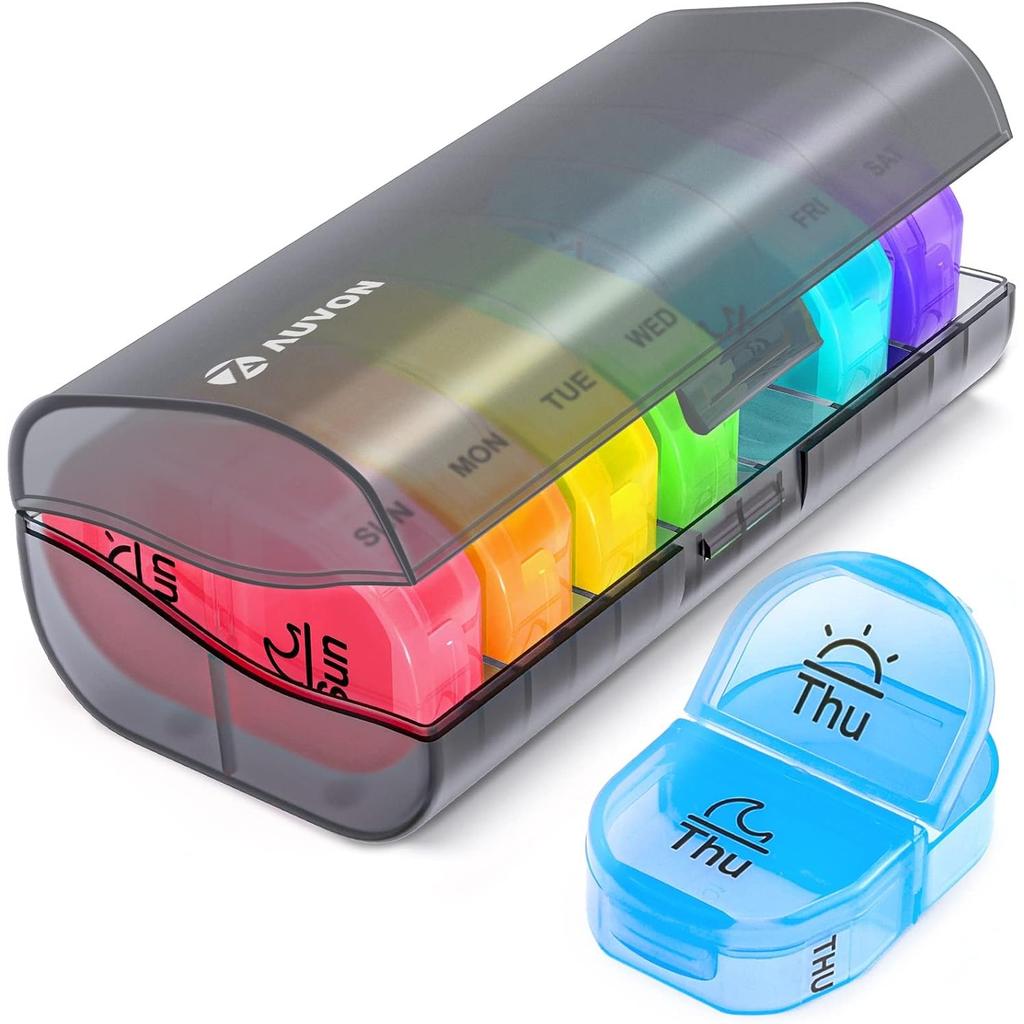 Pill Box 2 Times a Day, 7-Color for Easy Tracking, Dual Protection