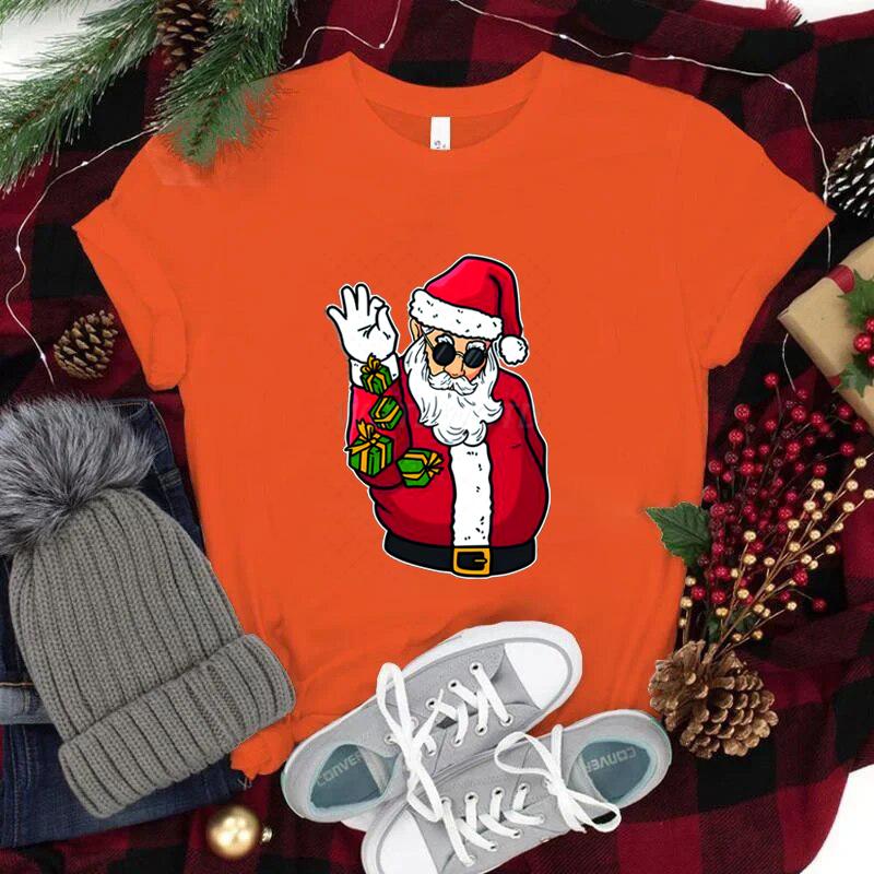 Funny Christmas Unisexs TShirts Round Neck Short Sleeve Tee Shirt Festive Holiday Tees Tops Christmas Santa Fashion Casual Tops