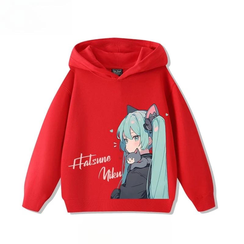 Hatsune Miku MIKU 2026  Trend Explosion Cartoon Print Children's Hooded Sweatshirt Boys and Girls Autumn Winter  All-match Tops