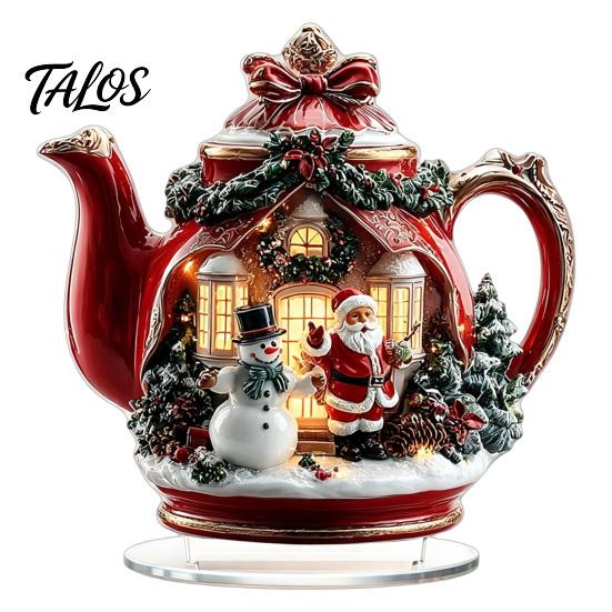 Retro Christmas House Centerpieces Acrylic Table Decoration, Double-sided Winter Snow Village/Candle/Teapot Ornament European Style Ornaments