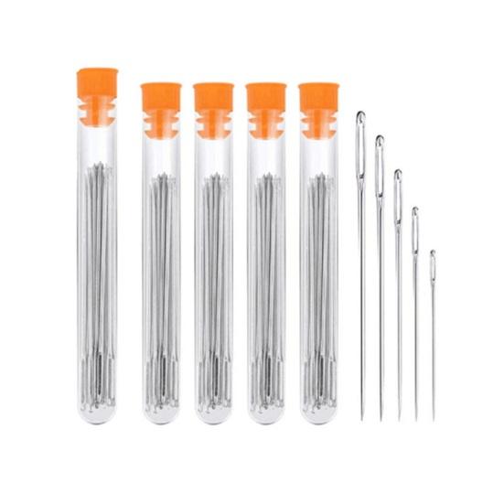 1 Set Big Eye Needles Stainless Steel Sewing Needles with Clear Storage Tube Assorted Sizes Sharp Needles for Hand