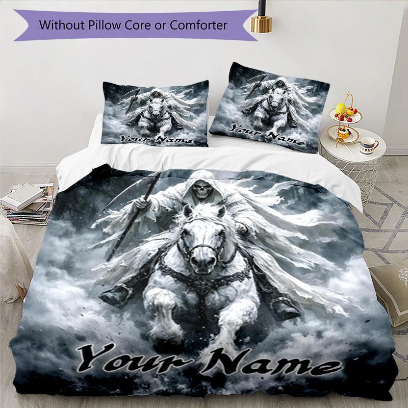 3pcs Custom Name Ghost Rider Mist Bedding Set Printed Bedding Set Duvet Cover Closure Includes 1 Duvet Cover & 2 Pillowcases Bedroom Decor