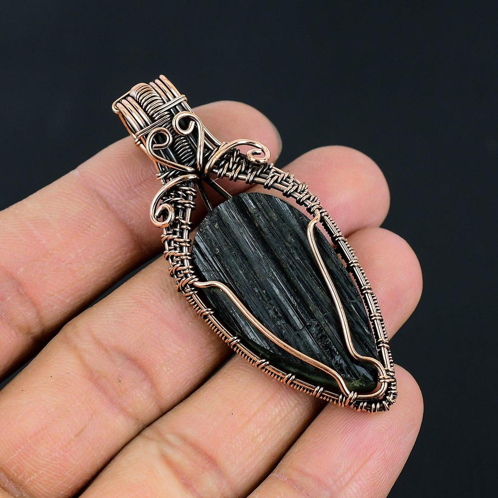 Handmade Copper Wire Wrapped Black Tourmaline Pendant – Healing Crystal Jewelry for Men & Women