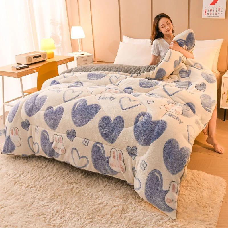 Thick Lamb Wool Printed Blanket Double Sided Velvet Autumn and Winter Warm Comforter Single Dormitory Comfortable Bedding Quilt