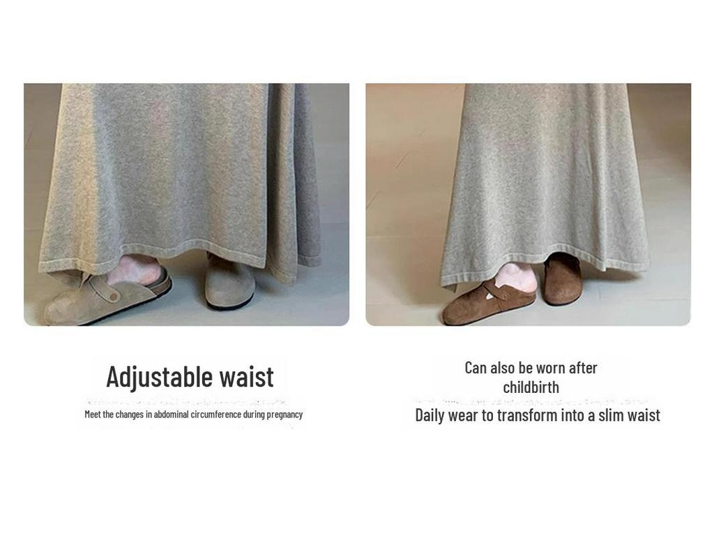 Tmall Quality Maternity Cashmere Knitted Autumn Skirt - Adjustable, Warm, and Comfortable
