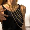 New Fashion Exaggeration Multi Layer Mental Thick Shoulder Chain Necklace for Women Elegant Shawl Gold Color Body Chain Jewelry