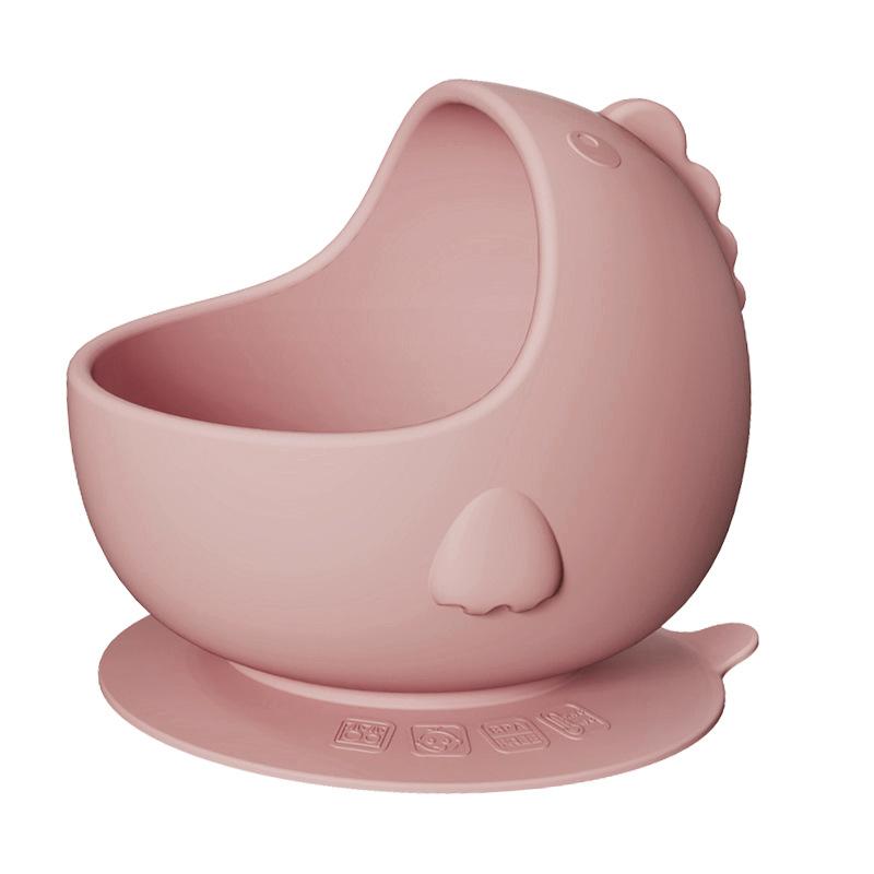Cartoon dinosaur plate Children's complementary food Silicone plate bowl Fork spoon bib Anti-drop plate set
