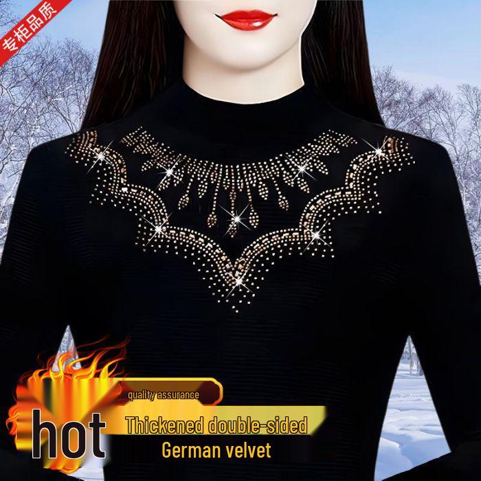 

2024 Осень/Зима Женский Премиальный Топ Базового Слоя Облегающего Кроя Однотонный с Горячей Стразой M