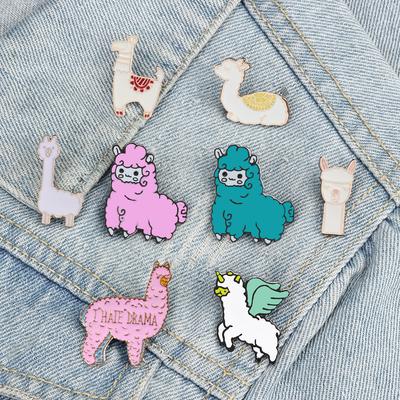 Cartoon Animal Alpaca Brooch for Kids Girls Lovely Llama Sheep Lapel Pins Denim Backpack Shirts Collar Enamel Badge Jewelry Gift