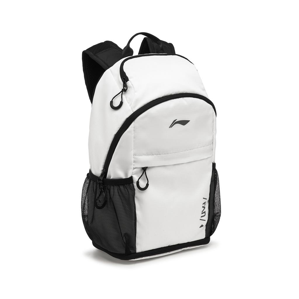 Li Ning Running Series Eco-Friendly Water-Resistant Reflective Zipper Adjustable Shoulder Strap Nylon Sports Backpack Unisex Backpack White ABSU039-2