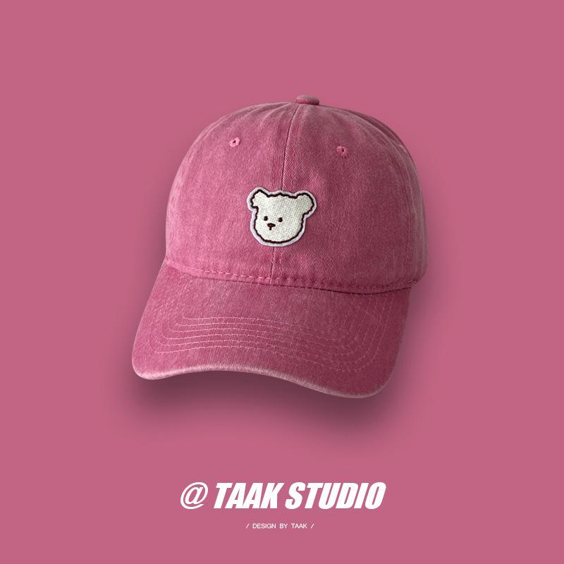 Japanese Bear Embroidered Baseball Hat for Women In Summer Korean Style Student Street Washing Versatile Baseball Hat Trendy Men