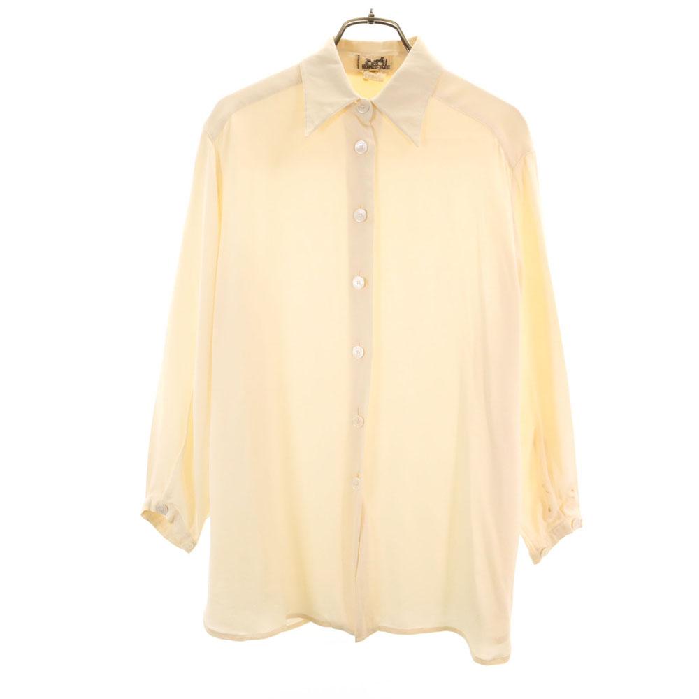 Hermes French Silk Blend Old Long Sleeve Shirt 38 Beige Women Used