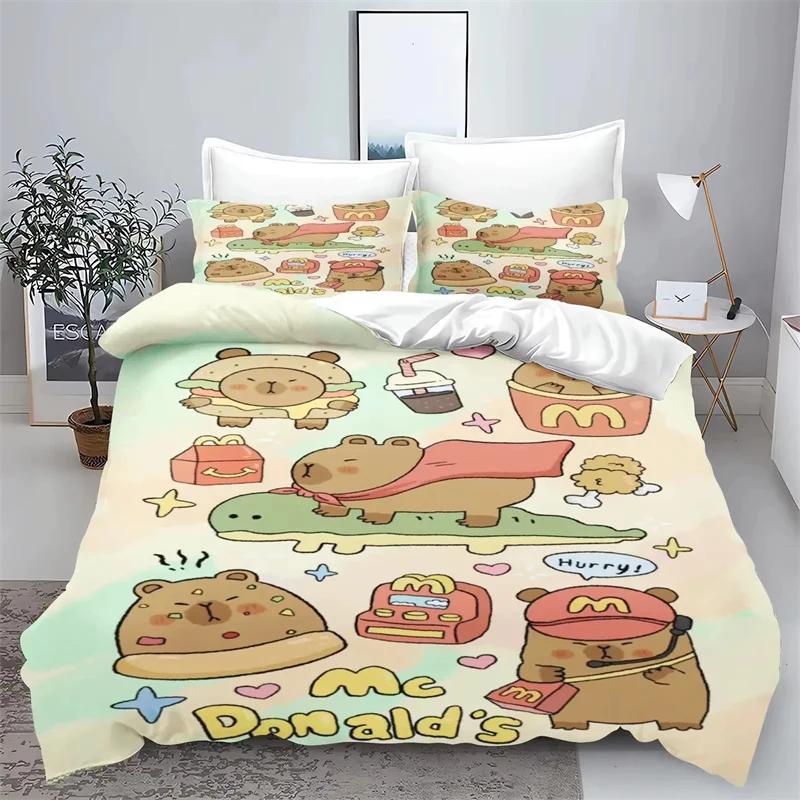 Cartoon Capybara 3D Printed Bedding Set Children's Duvet Cover Pillow Case Set Anime Polyester Cute Cartoon Home Decoration