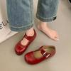 Retro okrągły nosek urocze Mary Jane buty na płaskiej podeszwie jesień nowe francuski płaski brytyjski styl małe skórzane buty