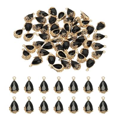 YOKIVE 50 Pièces Pendentifs en Cristal de Verre Facetté en Forme de Goutte d'Eau pour et Artisanat DIY Strass, Colliers Plaqué Or, Boucles d'Oreilles, Bracelets, Pendentifs, (Noir,