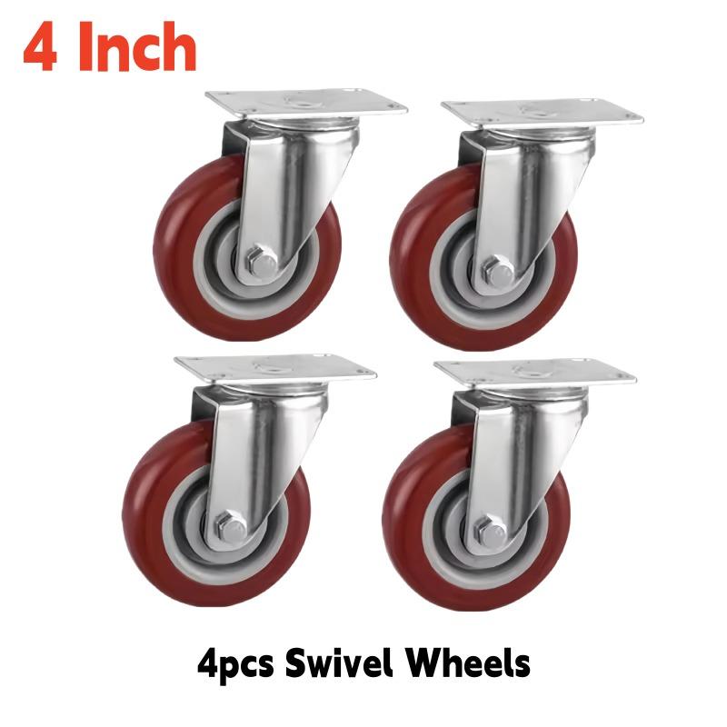 4Pcs 3 Inch/4 Inch Heavy Duty Caster with Brakes 360-degree Bearing Plate Swivel Wheel for Furniture Trolley and Workbench Cart