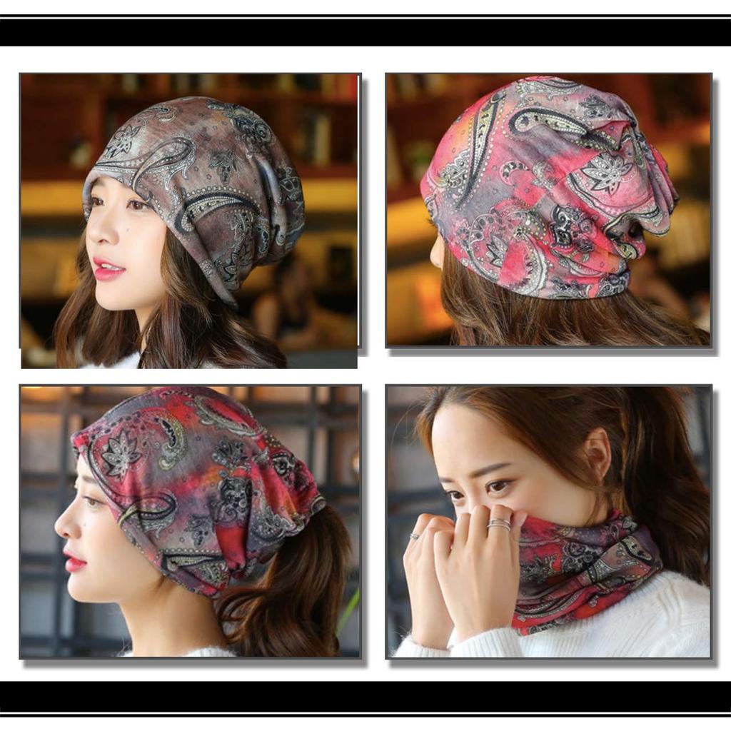 WHITE FANG Knit Linen Neck CA434 Hat, Cap, Paisley, 2-way Warmer, Women's (02 Brown)