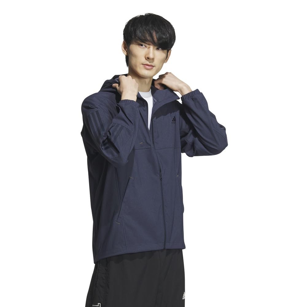 Adidas Denim Look Hooded Track Regular Stretch Legend Ink Size Size Men's Top, Fit, Woven, (IM8775), BXF22/JSY31, J/M
