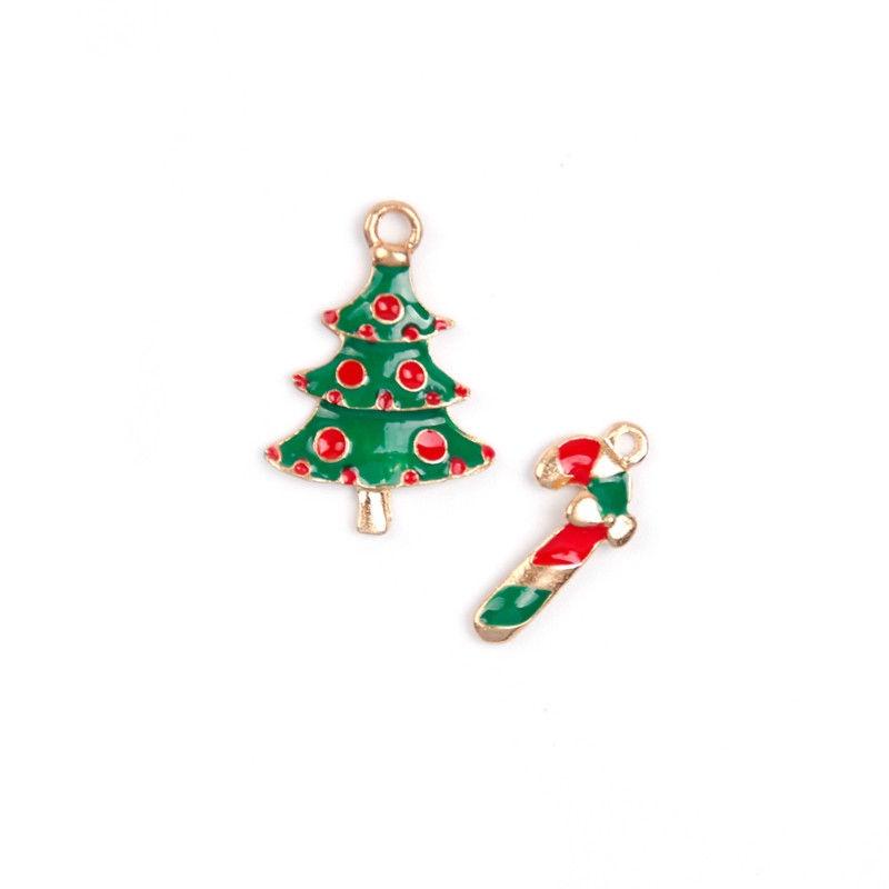 Festive 19pcs Metal Alloy Mixed Christmas Charms Set With Colorful Designs