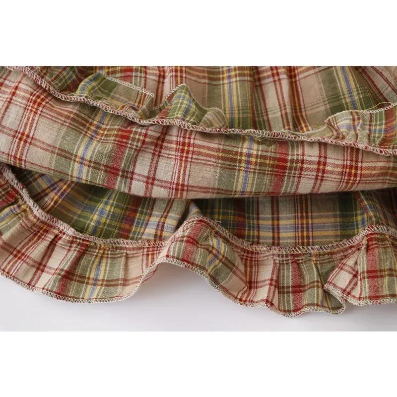 Summer Women's  Vintage Tanks & Camis Lace Up Green Crop Top Plaid Strap Sleeveless Tank Tops Clothes