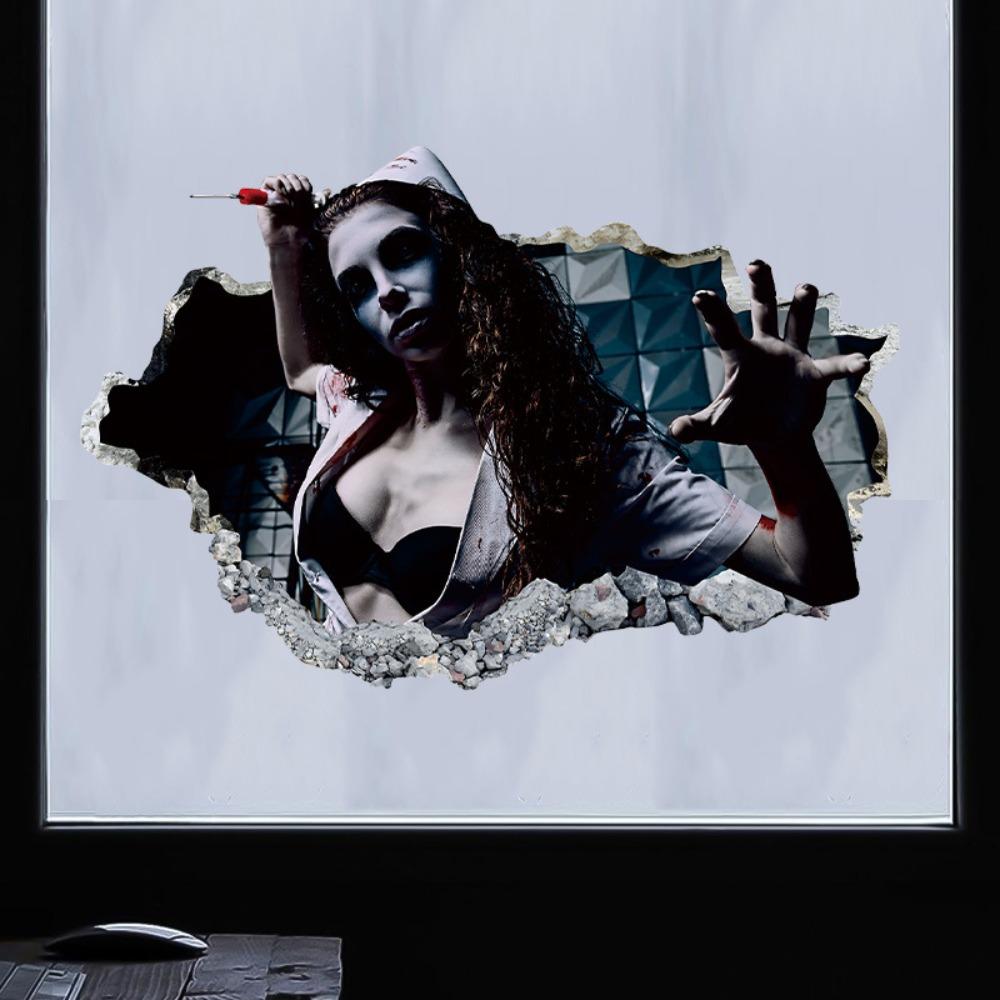 Waterproof Halloween Spooky Sticker Realistic PVC Window Sticker Scary Self Adhesive Ghost Witch Silhouette Sticker Bar