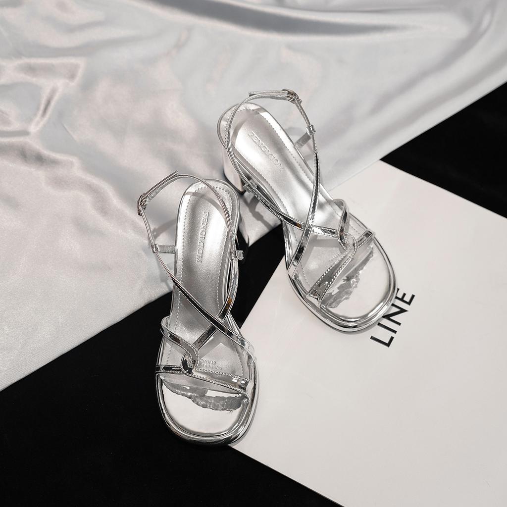 Silver high heels femininity beautiful high sense cross word with thick heel fairy sandals summer