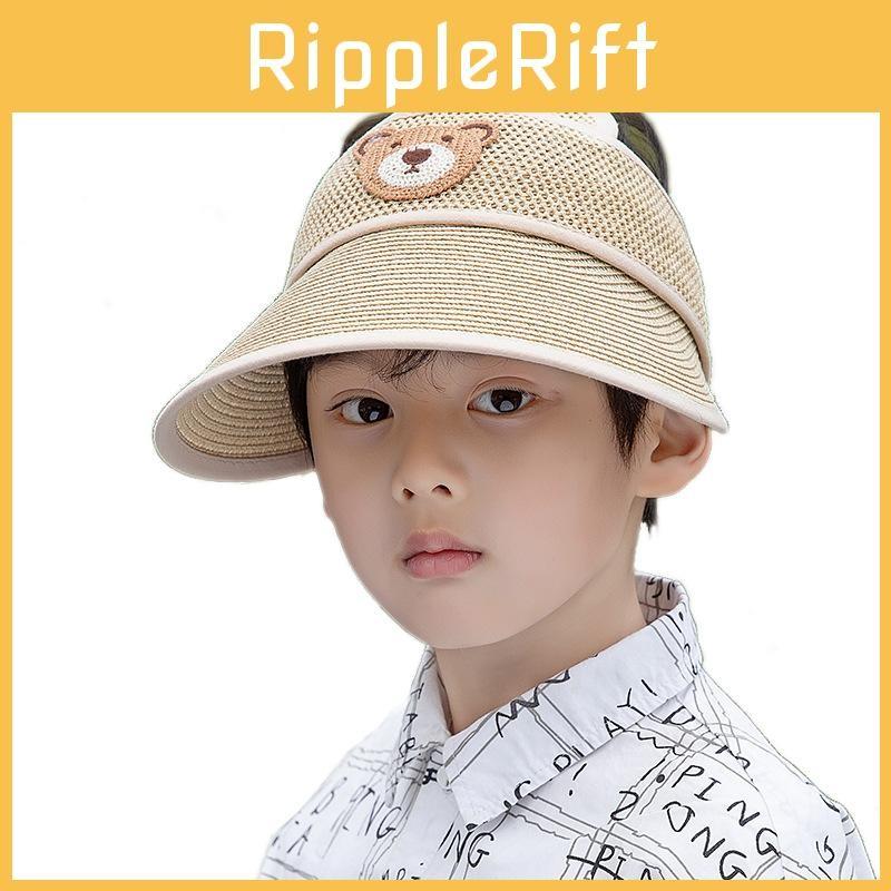 Breathable Kid Summer Sun Hat Wide Brim Cartoon Bear Sunshade Activities Outdoor