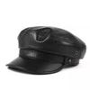 Men's Korean Style Sheepskin Duckbill Cap - Autumn and Winter Genuine Leather Hat, Trendy British Flat Top Design for Middle-Aged and Elderly.