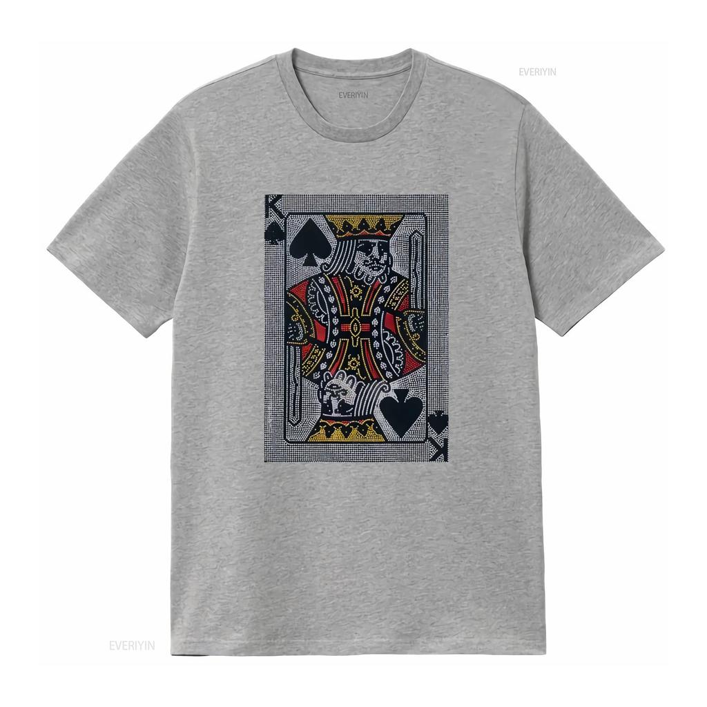 King Card Rhinestone Unisexs T Shirt Vintage Washed Streetwear Stretched Graphic Top For Everyday Wear Comfortable Slightly Homme