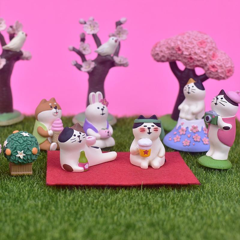 Zakka Travel Cat Cherry Blossom Appreciation Party Mount Fuji Cat Ornament Shooting Props Miniature Resin Small Ornament Gift