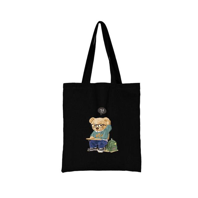 Women Shopping Bag All-match Bear Series Handbag Foldable Reusable Cloth Shopper Harajuku Style Bag Student Canvas Tote Bag