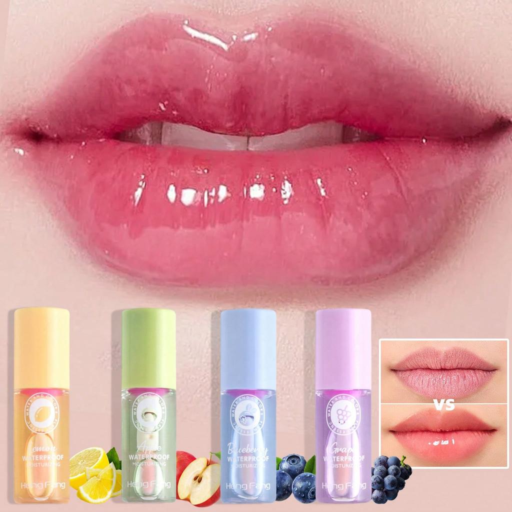 1/2PCS Color Changing Lip Oil, Lemon/Apple/Blueberry/Grape Flavor, Moisturizing And Nourishing, Brig